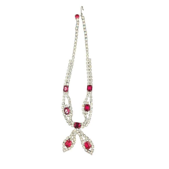 Red Rhinestone & Crystal choker adjustable necklace. - Picture 4 of 6